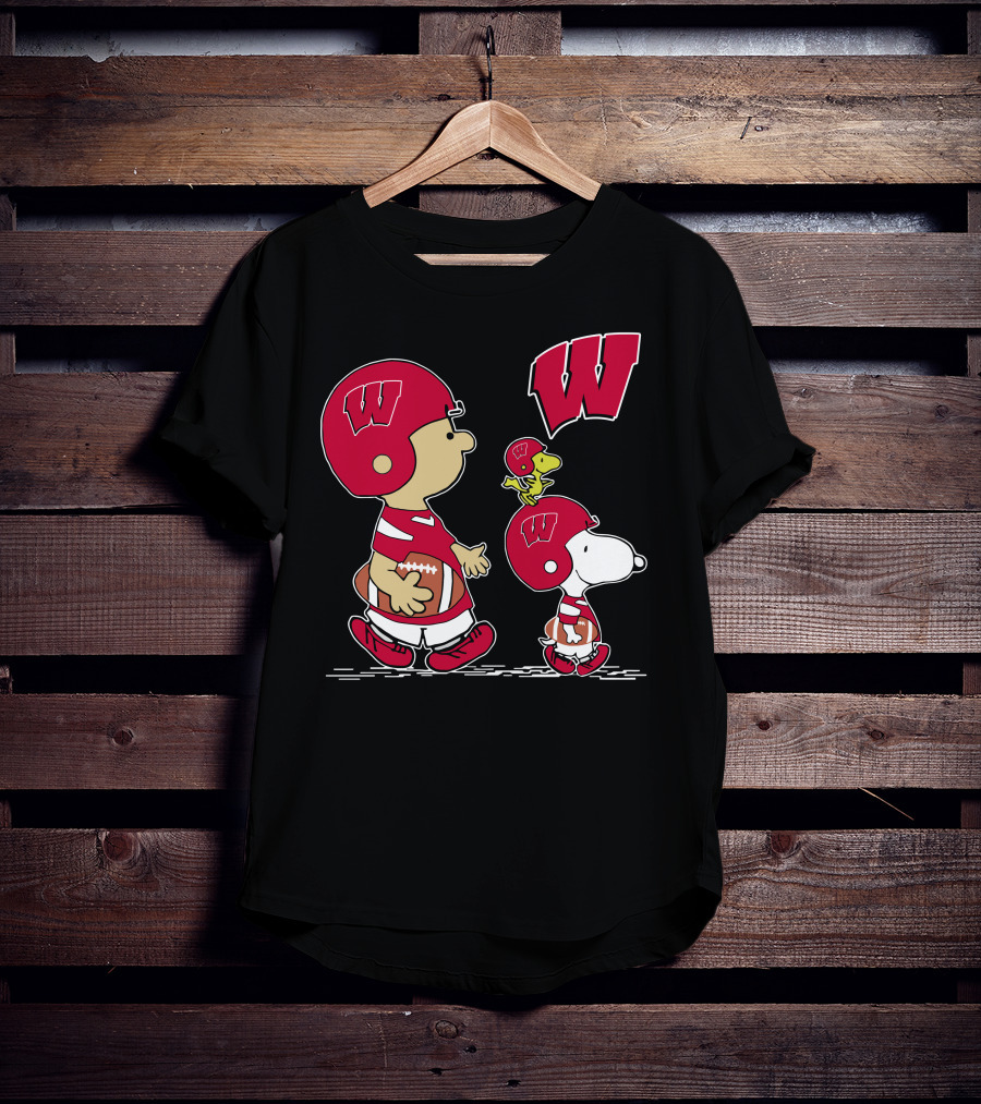 Wisconsin Badgers Football With Helmet And Dog Characters T-Shirt