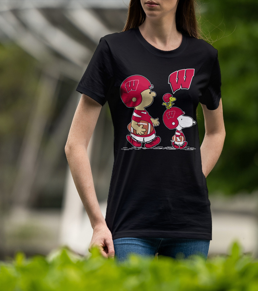 Wisconsin Badgers Football With Helmet And Dog Characters T-Shirt
