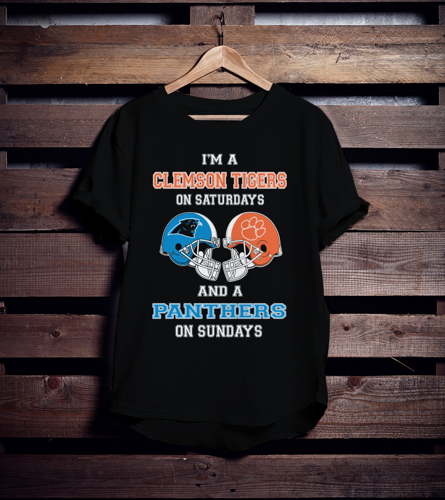 I'm A Clemson Tigers On Saturdays And A Panthers On Sundays Football Helmets T-Shirt