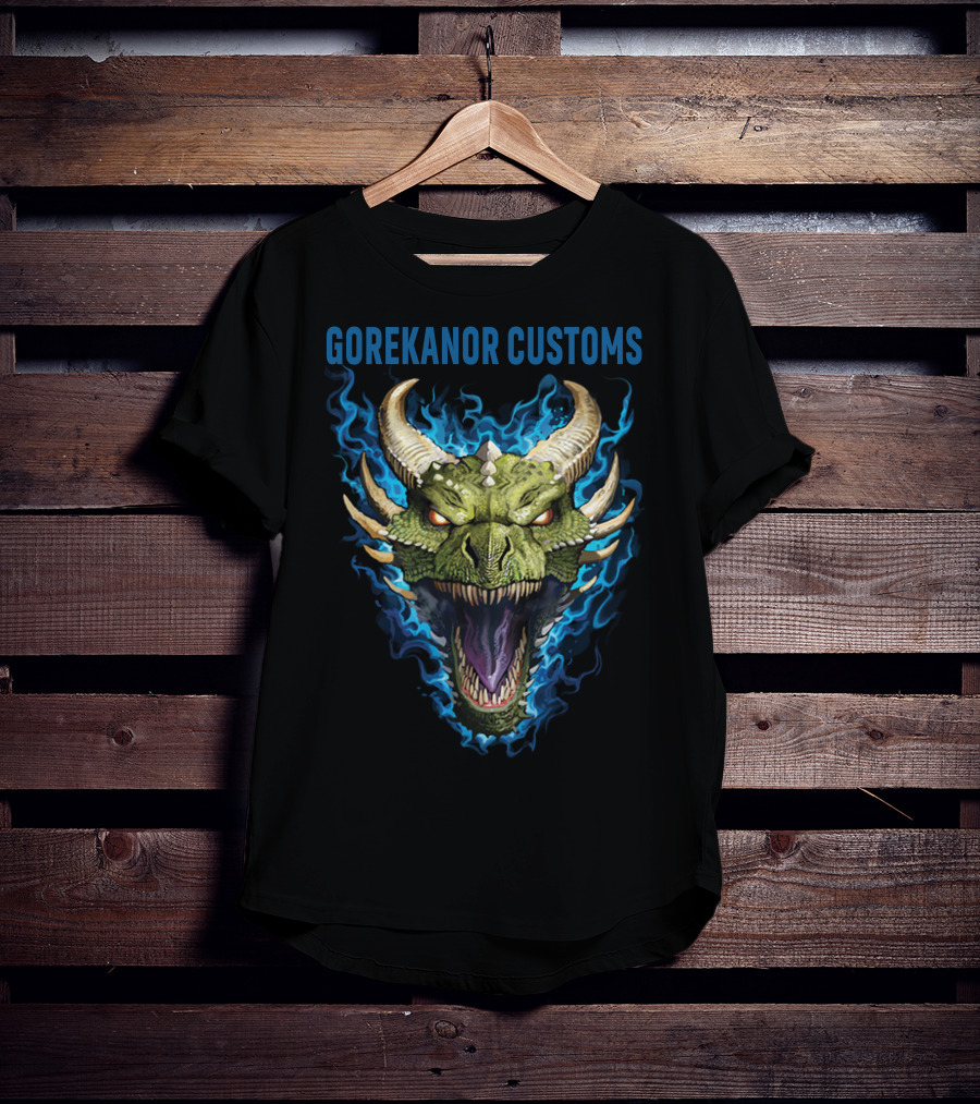 Gorekanor Customs Dragon Head With Blue Flames T-Shirt