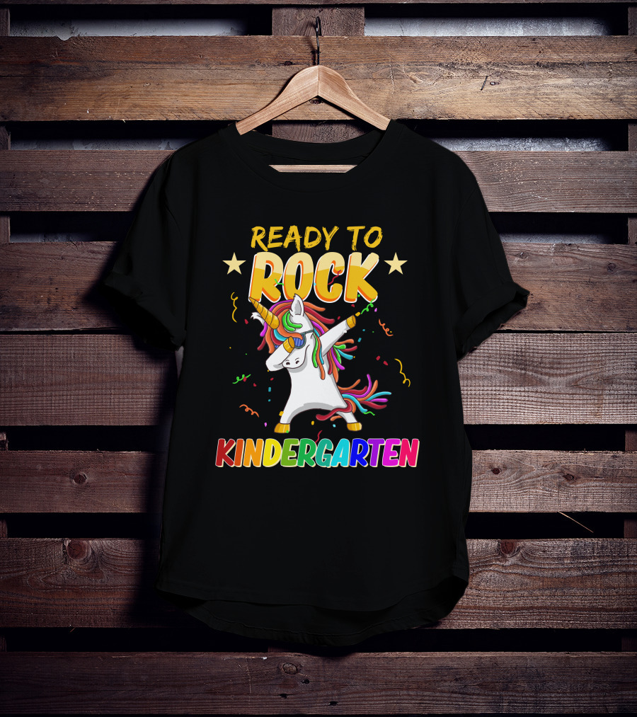 Ready To Rock Kindergarten With Dabbing Unicorn And Stars T-Shirt