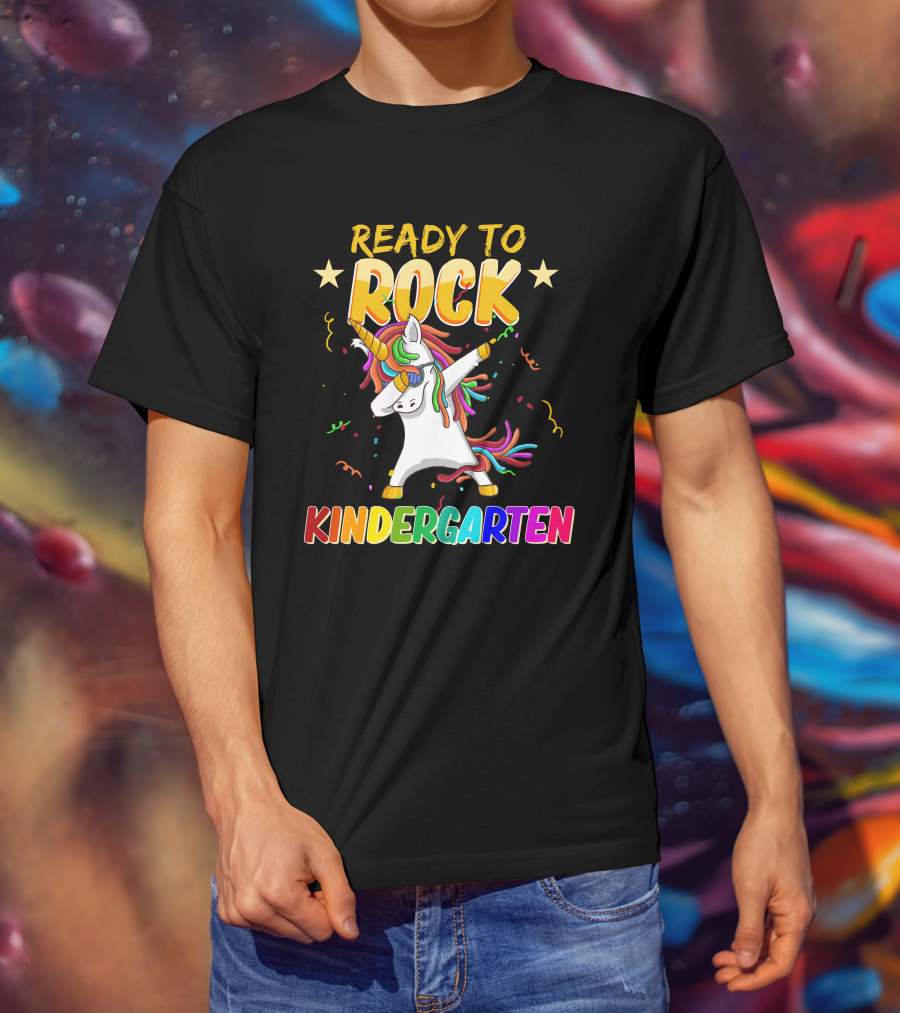 Ready To Rock Kindergarten With Dabbing Unicorn And Stars T-Shirt