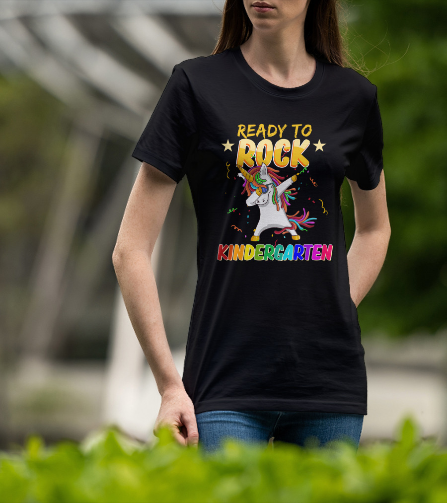 Ready To Rock Kindergarten With Dabbing Unicorn And Stars T-Shirt