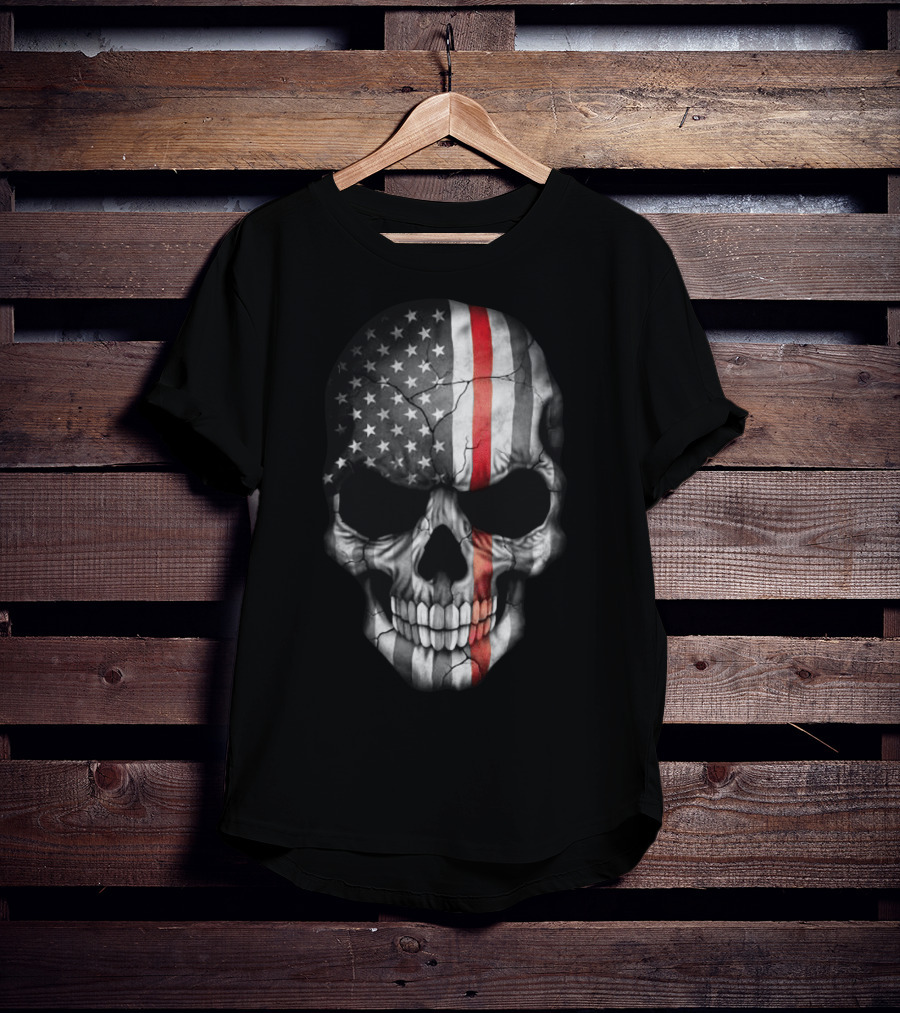 American Flag Thin Red Line Skull T-Shirt