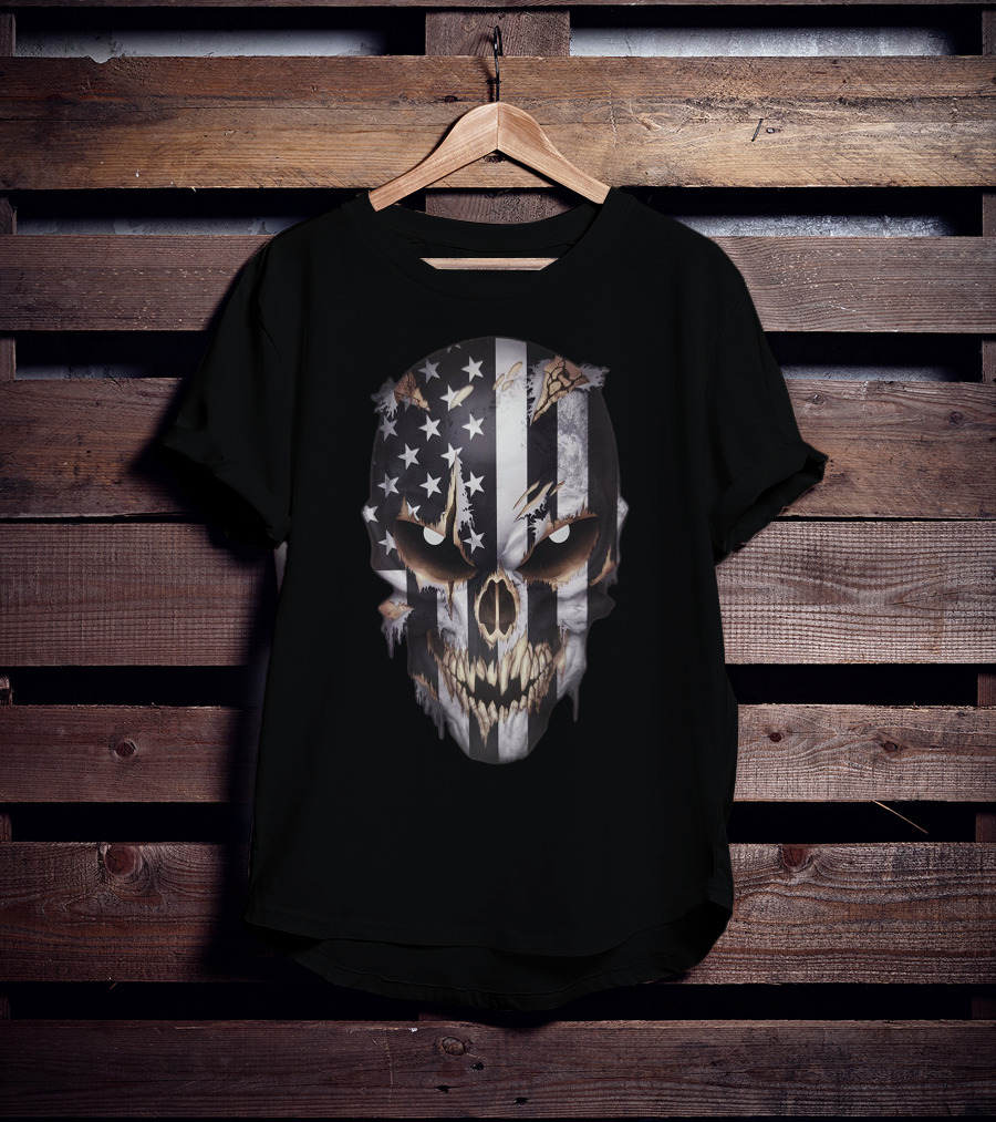 American Flag Distressed Skull T-Shirt