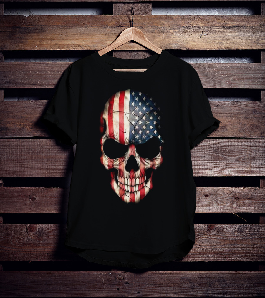 Skull American Flag Stars And Stripes T-Shirt