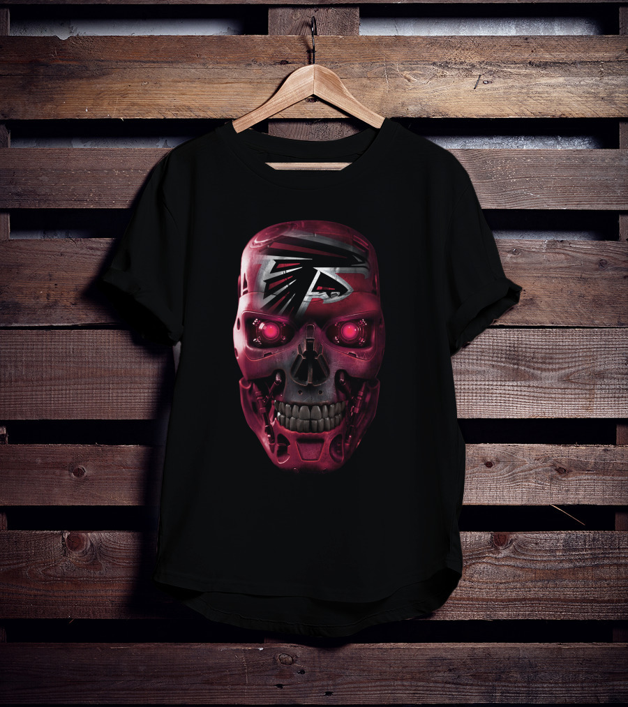 Skull Falcons Terminator Style Red Robotic Skull T-Shirt
