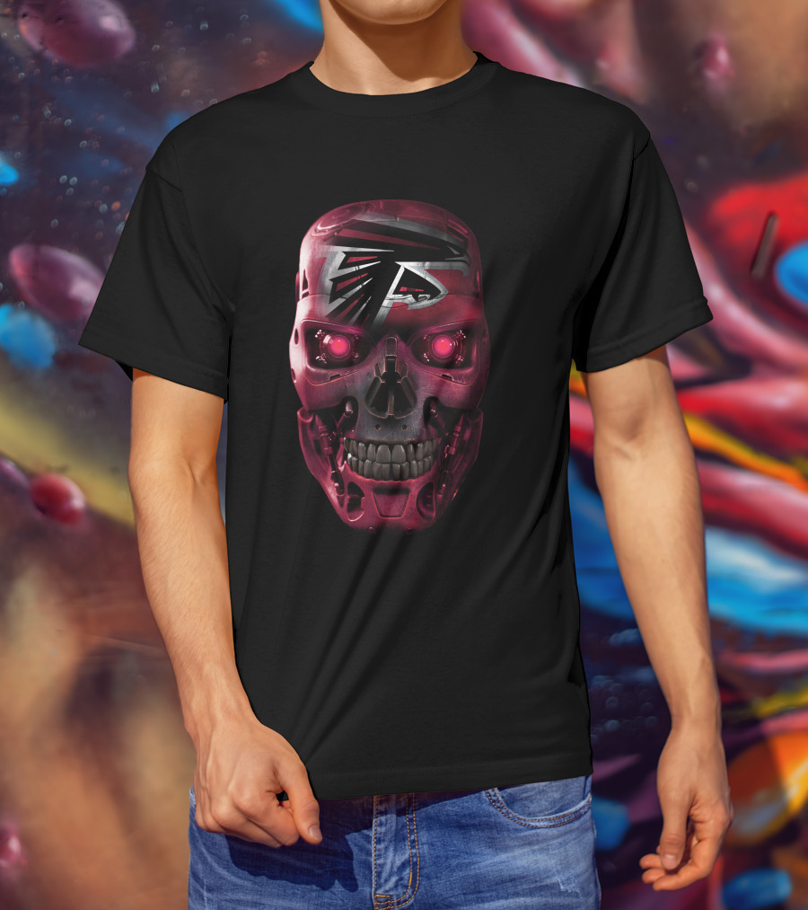 Skull Falcons Terminator Style Red Robotic Skull T-Shirt