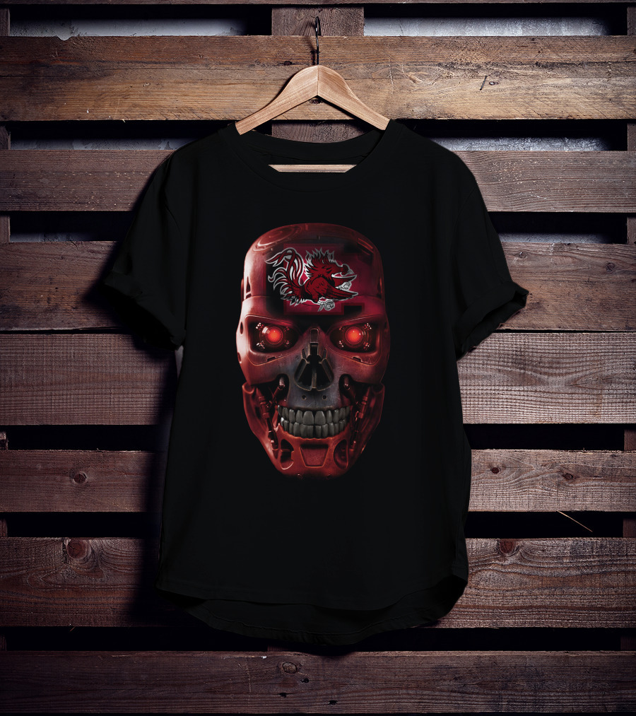Skull Gamecocks Red Robotic Terminator Face With South Carolina Gamecock T-Shirt