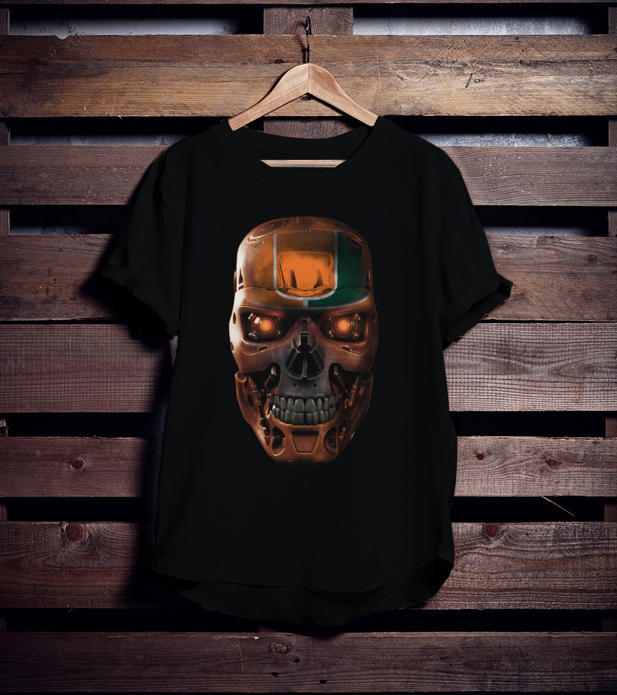 Skull Hurricanes Miami Terminator Robot Face T-Shirt