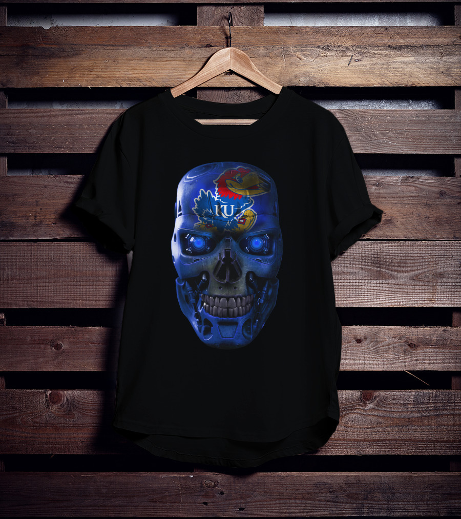 Skull Jayhawks University Of Kansas Robot Face T-Shirt