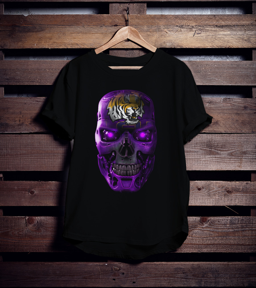 LSU Tigers Skull With Purple Cybernetic T-Shirt