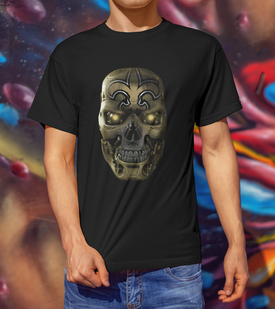 Skull Saints Futuristic Robot Emblem T-Shirt