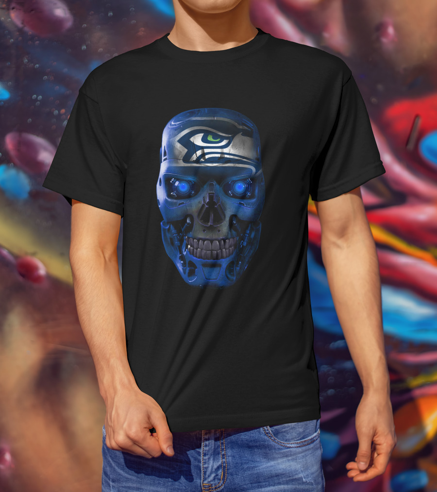 Seahawks Skull Robot Futuristic T-Shirt