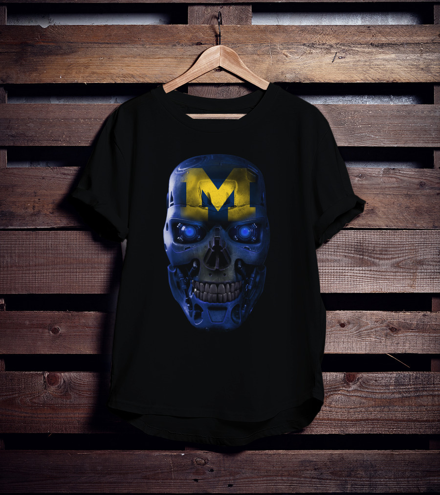 M Skull Wolverines Mech Cyborg Blue And Yellow T-Shirt