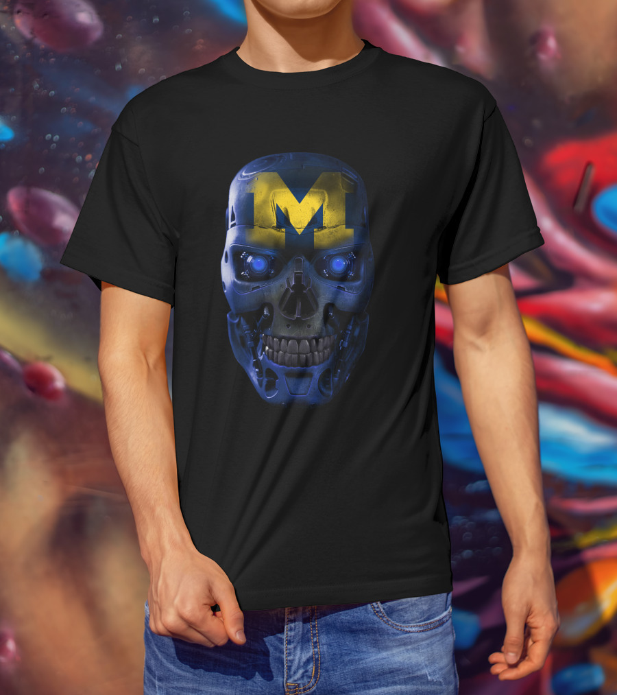 M Skull Wolverines Mech Cyborg Blue And Yellow T-Shirt