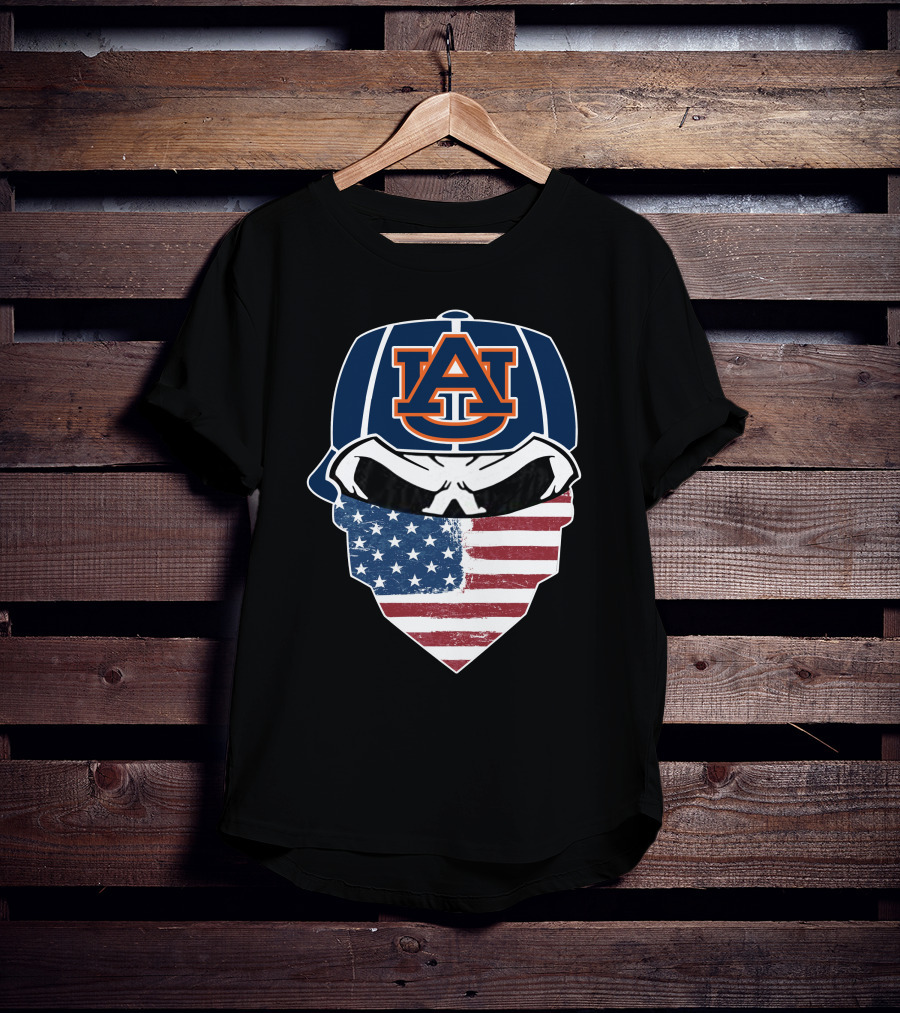 Auburn Tigers Skull USA Flag Bandana T-Shirt