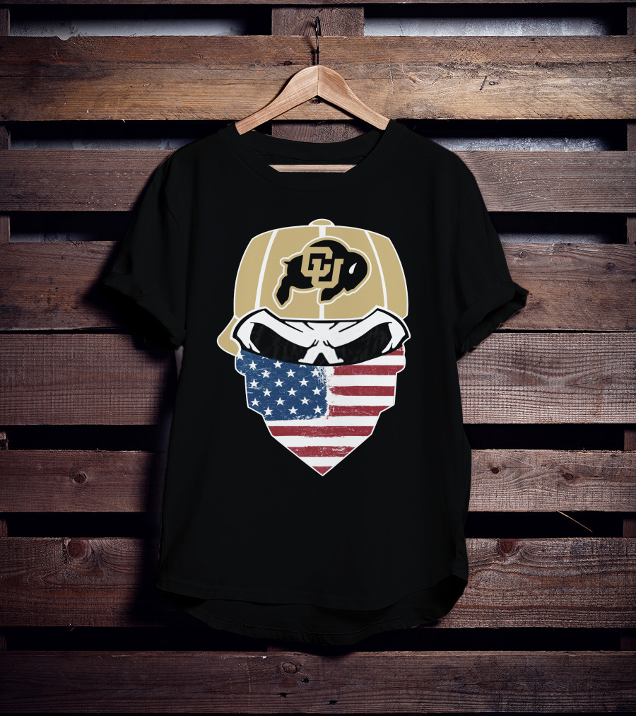 COLORADO BUFFALOES Skuls American Flag Face Buffalo T-Shirt