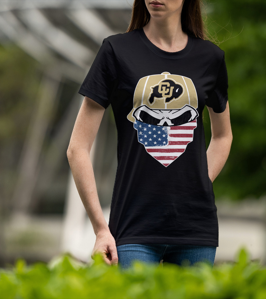 COLORADO BUFFALOES Skuls American Flag Face Buffalo T-Shirt