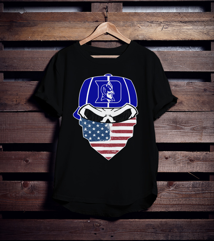 Duke Blue Devils Skulls American Flag Logo Cap Face Mask T-Shirt