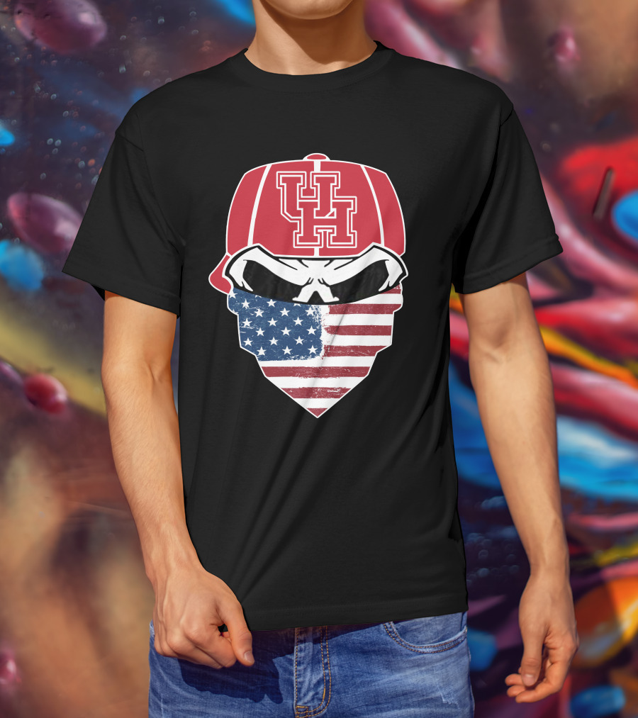 UH Houston Cougars Skull Bandana American Flag T-Shirt
