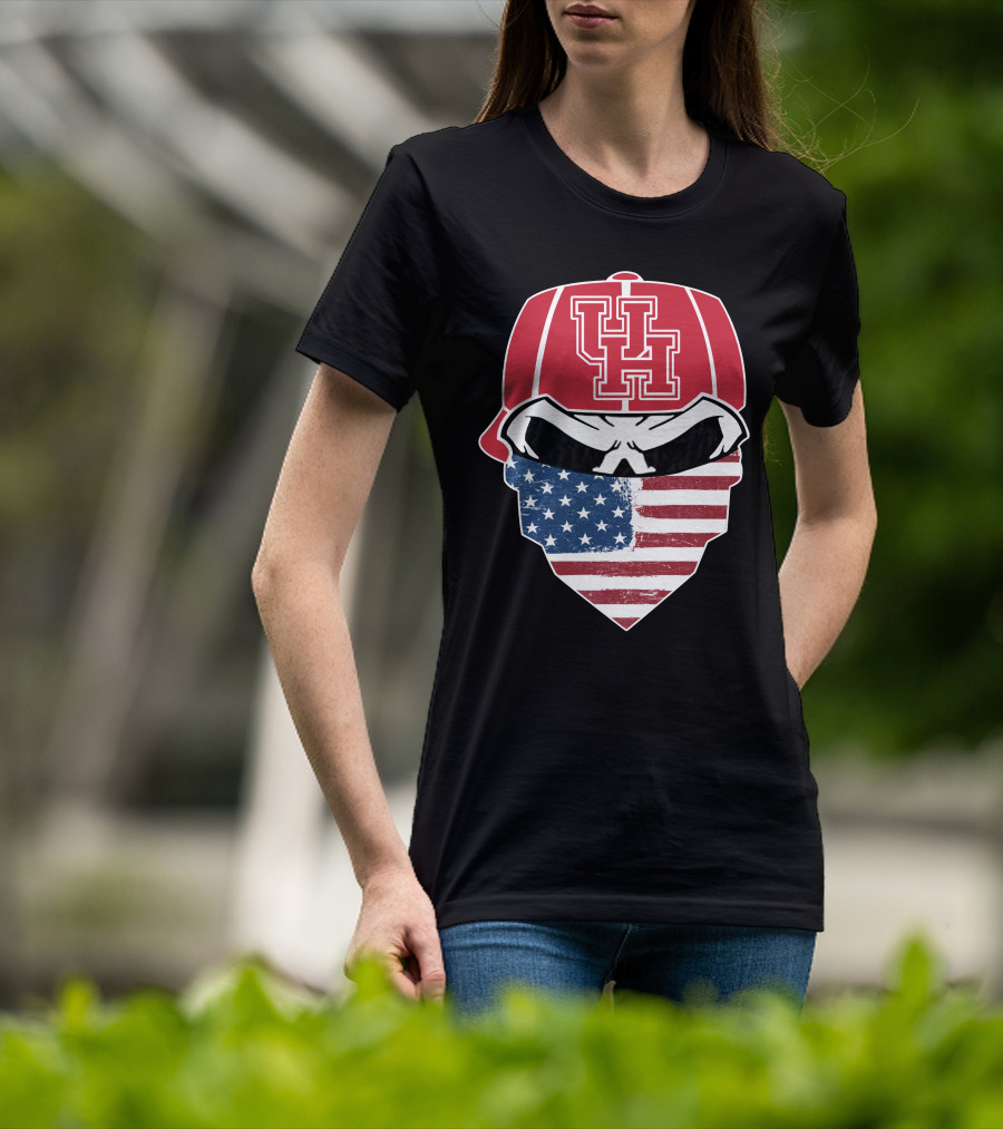 UH Houston Cougars Skull Bandana American Flag T-Shirt
