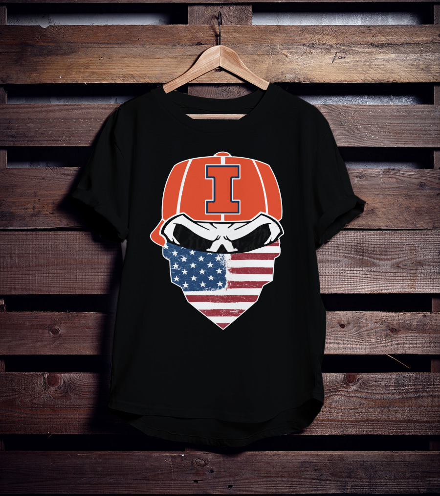 Illinois Skull Logo American Flag Bandana T-Shirt