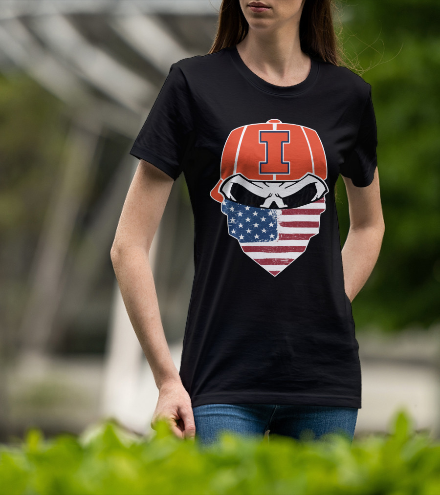 Illinois Skull Logo American Flag Bandana T-Shirt