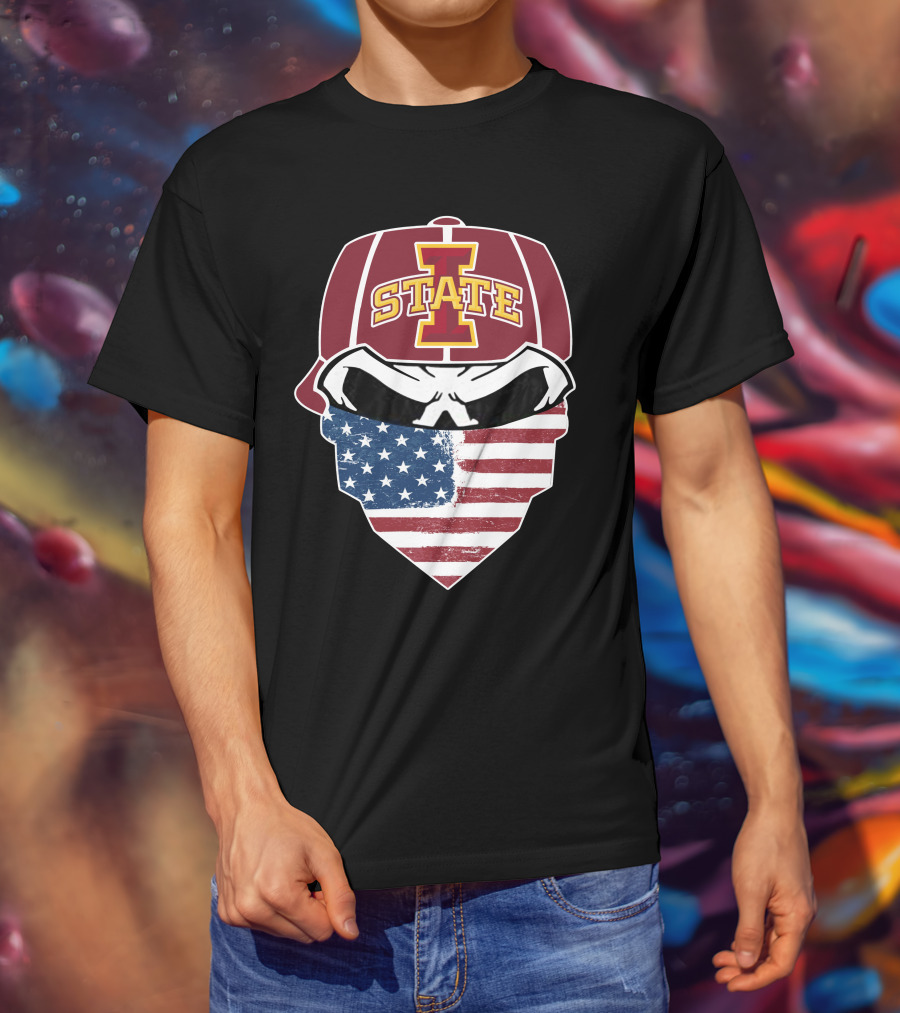 Iowa State Cyclones Skull American Flag Bandana T-Shirt