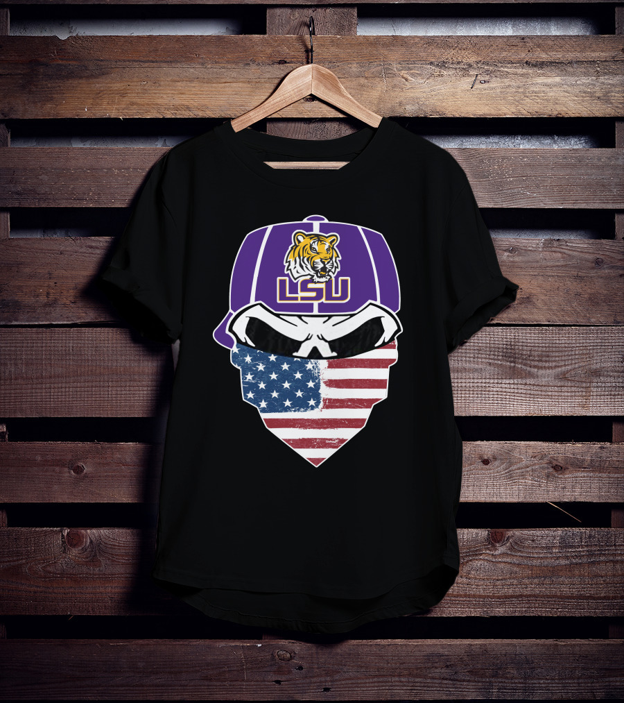 LSU Tigers Skull American Flag Bandana T-Shirt