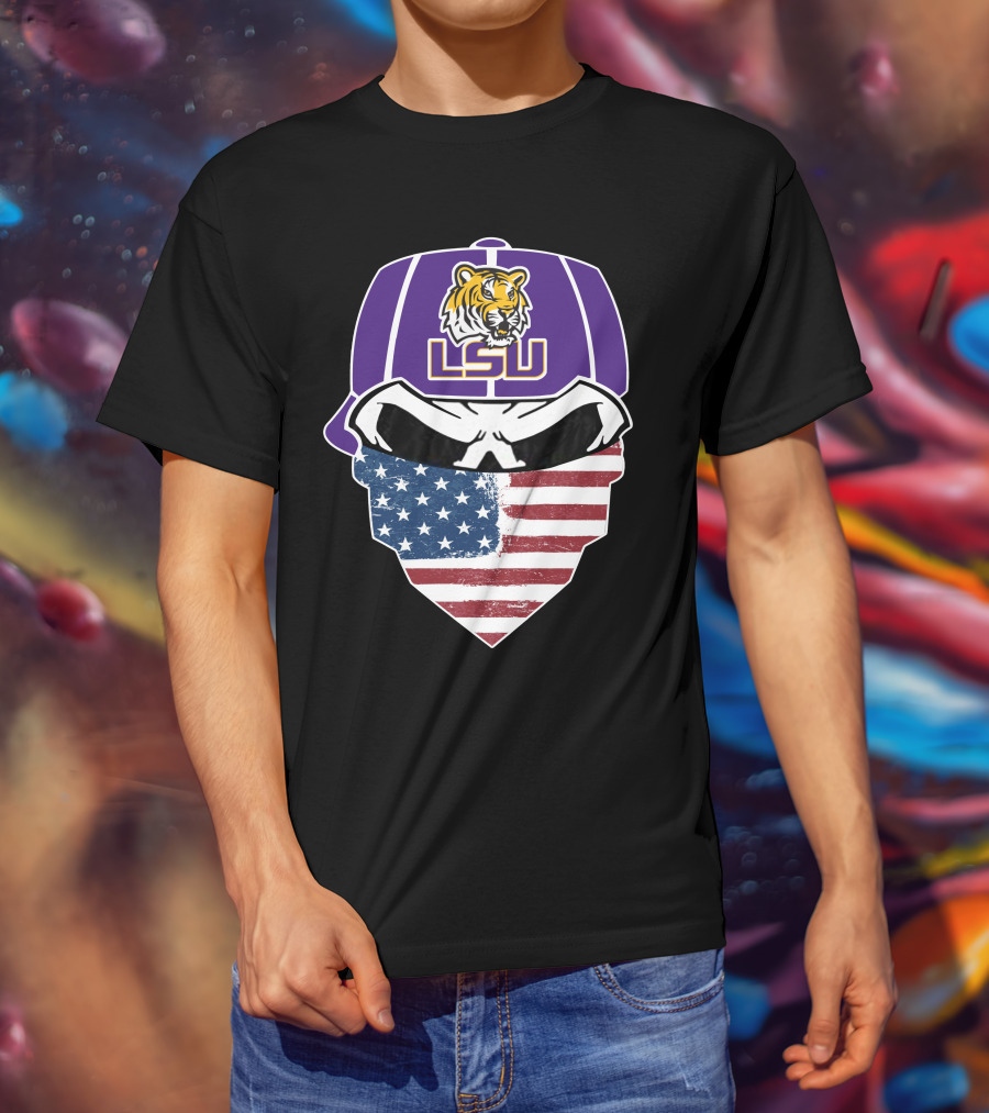 LSU Tigers Skull American Flag Bandana T-Shirt