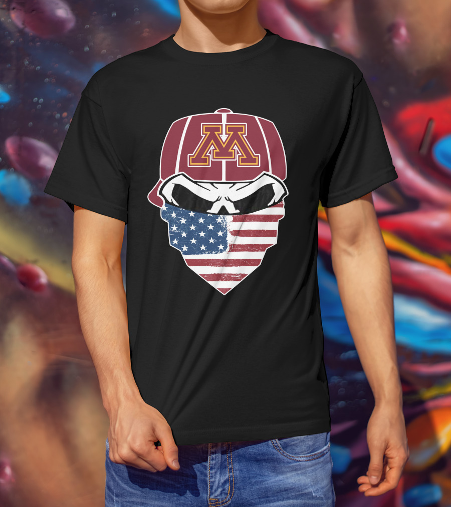 Minnesota Golden Skuls American Flag Skull Bandana M T-Shirt