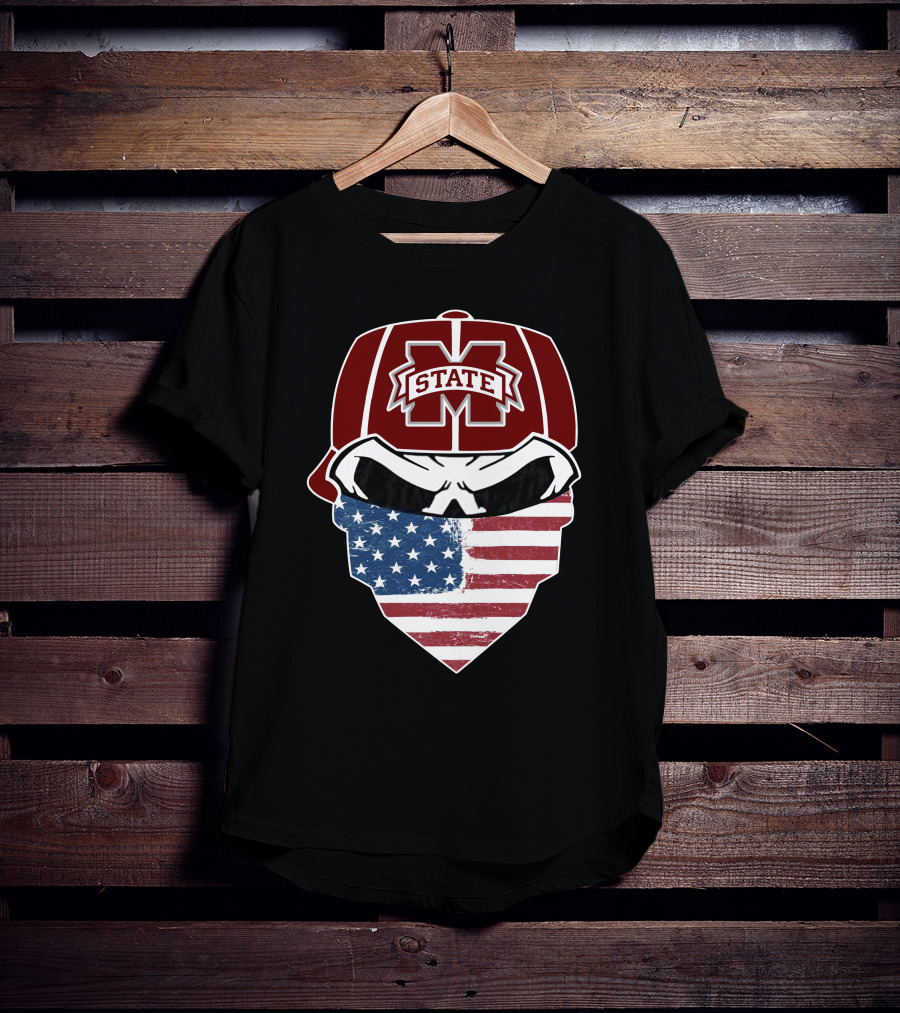 Mississippi State Skulls American Flag Bandana T-Shirt