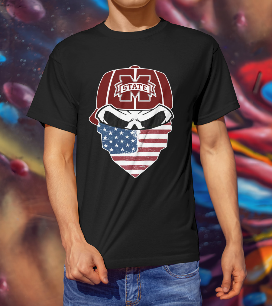 Mississippi State Skulls American Flag Bandana T-Shirt