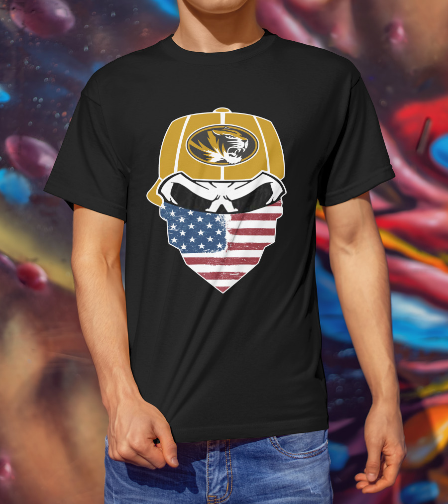 Missouri Tigers Skull American Flag Bandana T-Shirt