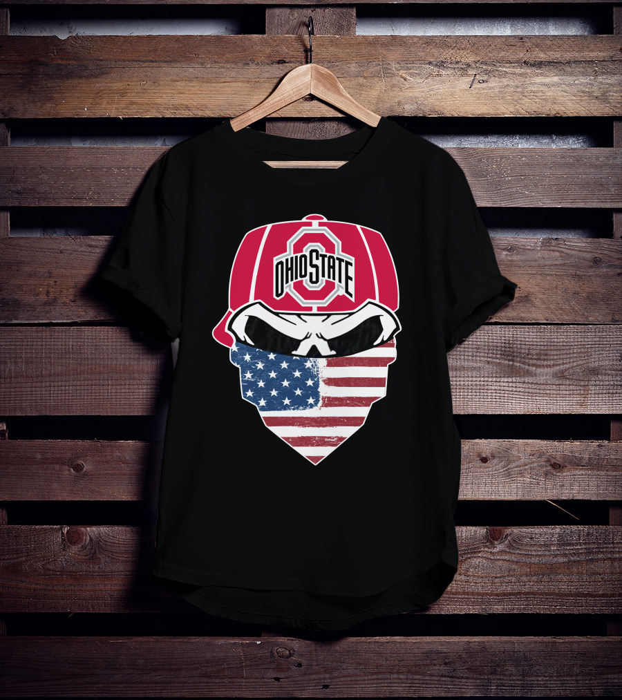 Ohio State Buckeyes Skull American Flag Bandana T-Shirt