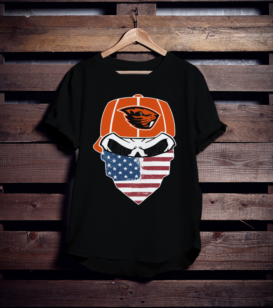Oregon State Beavers Skull American Flag Bandana T-Shirt