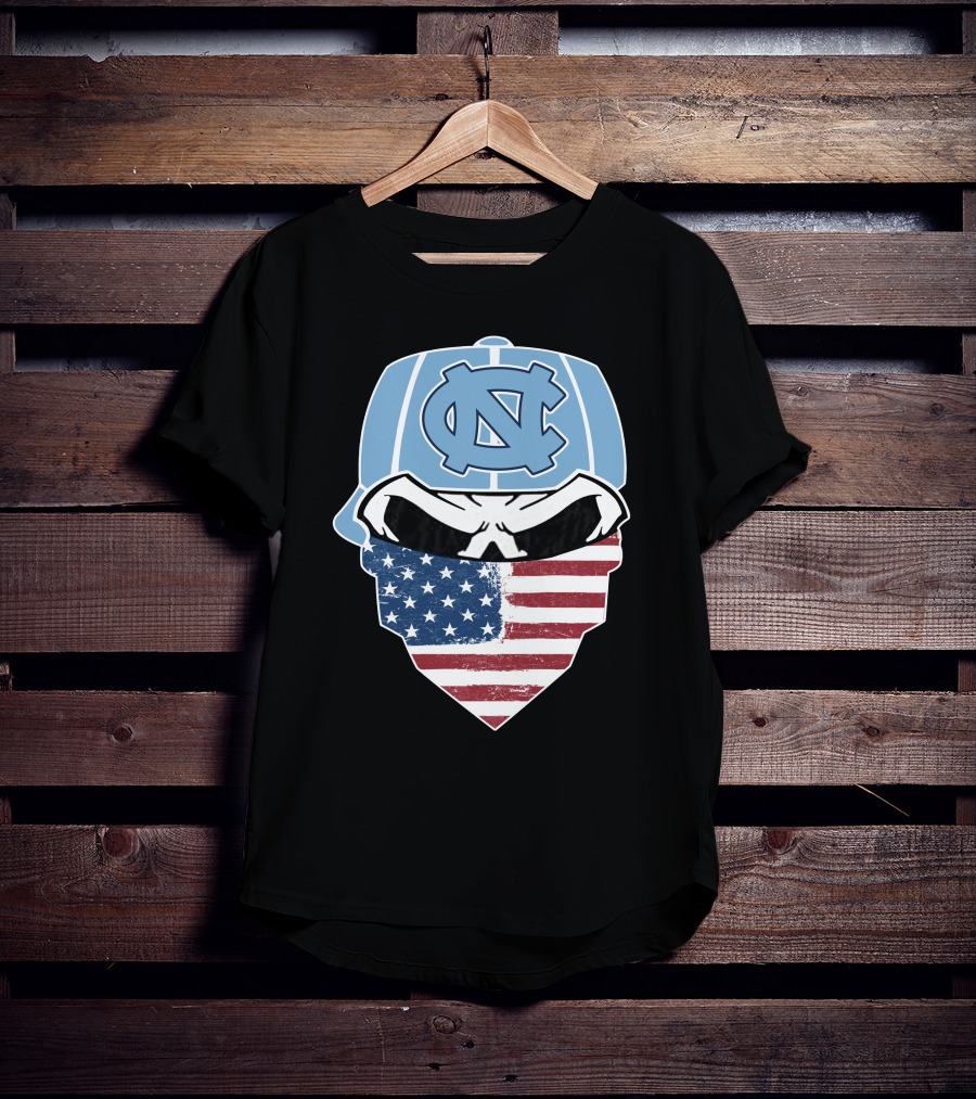 UNC Tar Heels Skull American Flag Bandana T-Shirt