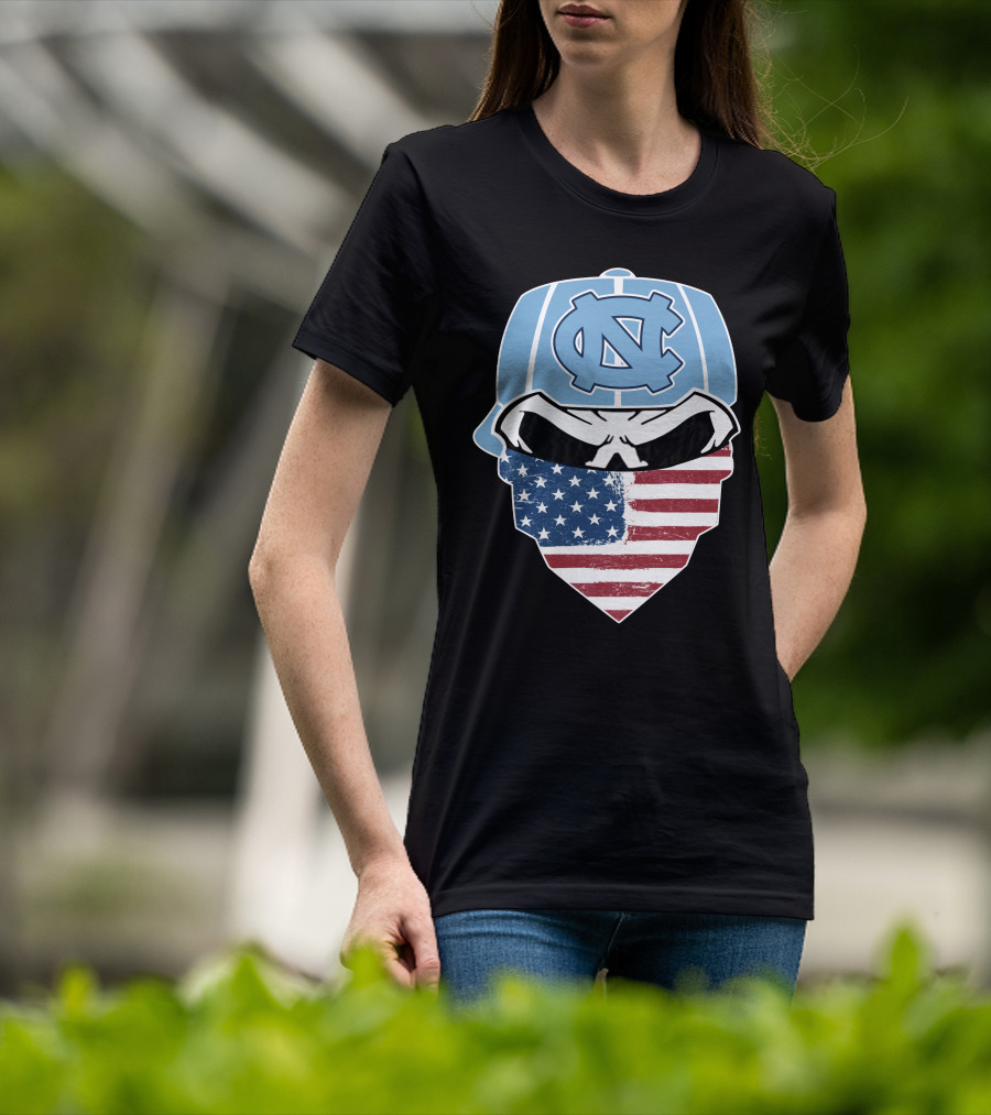 UNC Tar Heels Skull American Flag Bandana T-Shirt