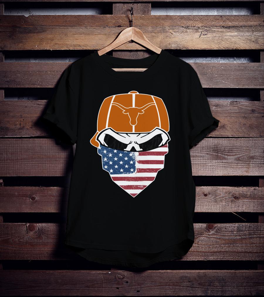 Texas Longhorns Skuls American Flag Bandana T-Shirt