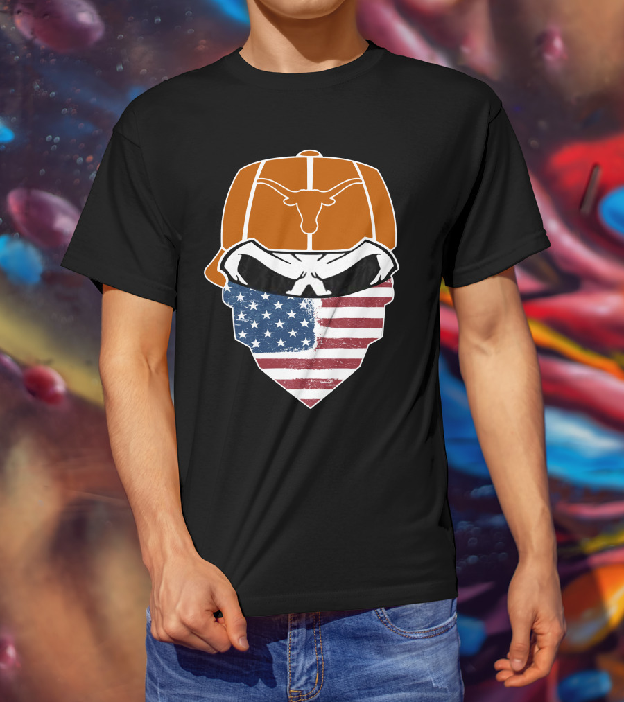 Texas Longhorns Skuls American Flag Bandana T-Shirt