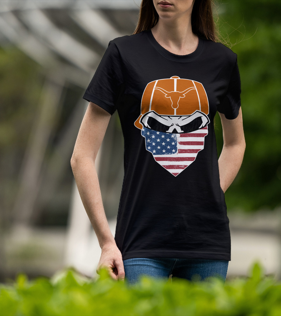 Texas Longhorns Skuls American Flag Bandana T-Shirt