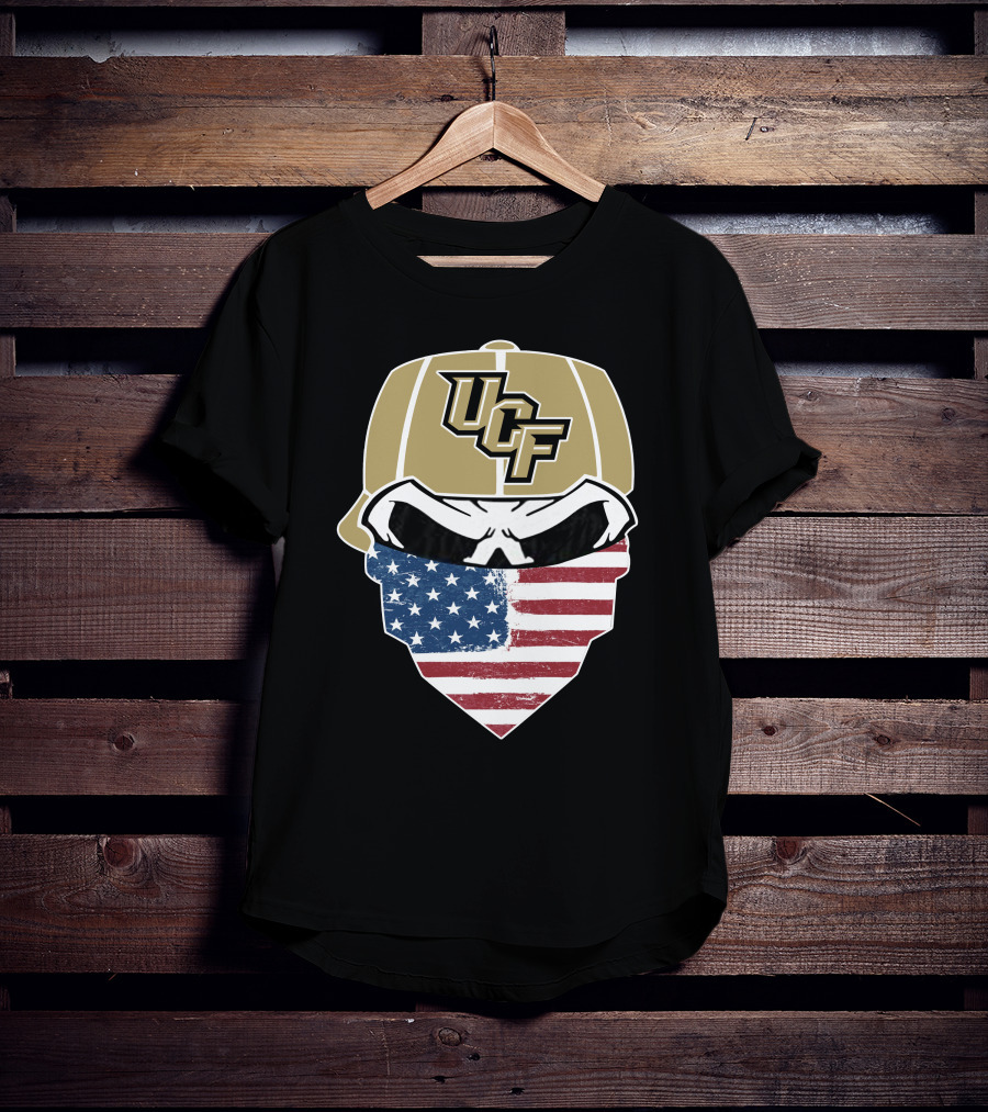 UCF Knights Skull With American Flag Bandana Hat T-Shirt