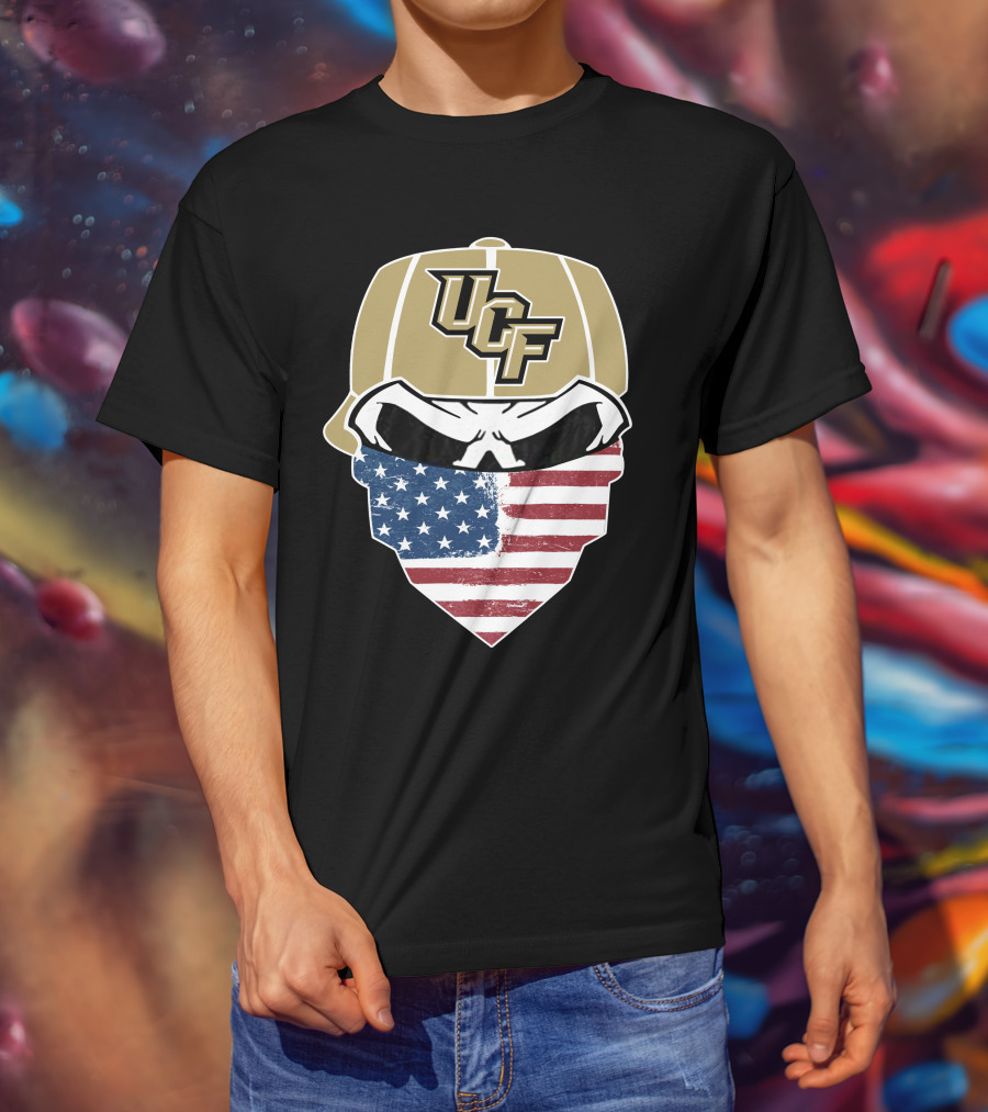 UCF Knights Skull With American Flag Bandana Hat T-Shirt
