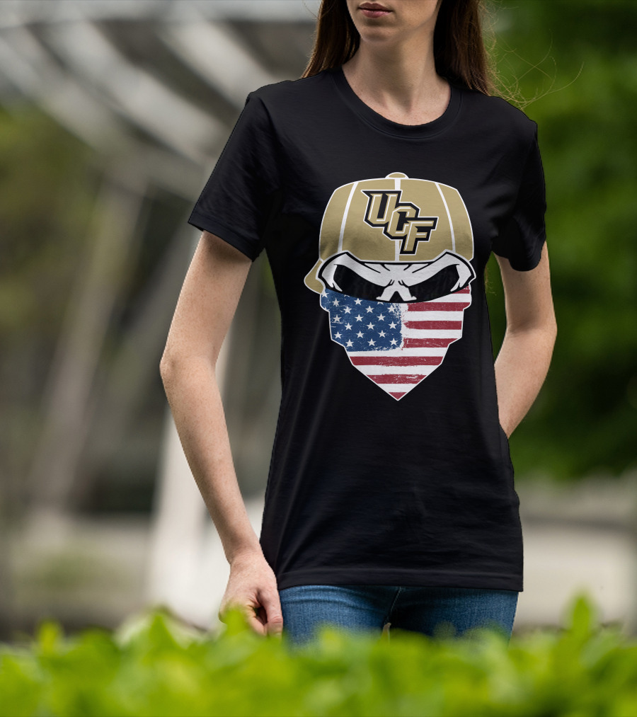 UCF Knights Skull With American Flag Bandana Hat T-Shirt