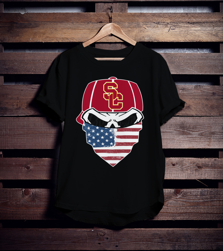 USC Trojans Skulls American Flag Bandana T-Shirt