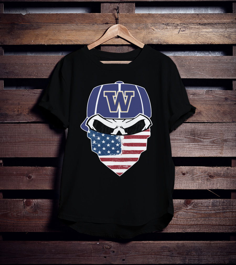 Washington Huskies W Skuls American Flag Face Bandana T-Shirt