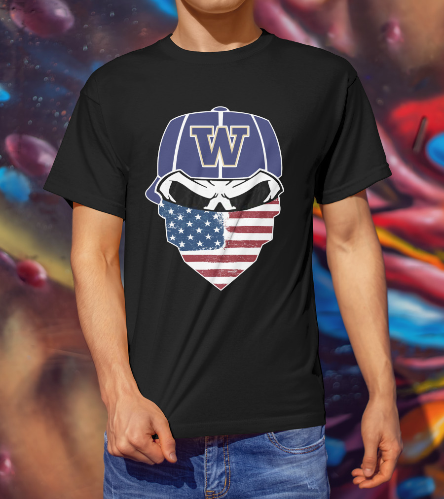 Washington Huskies W Skuls American Flag Face Bandana T-Shirt