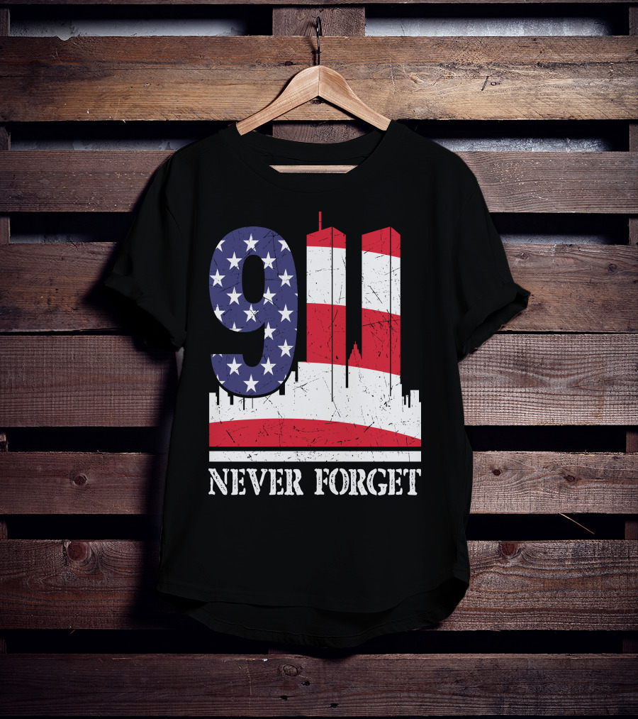 9 11 Never Forget Twin Towers American Flag T-Shirt