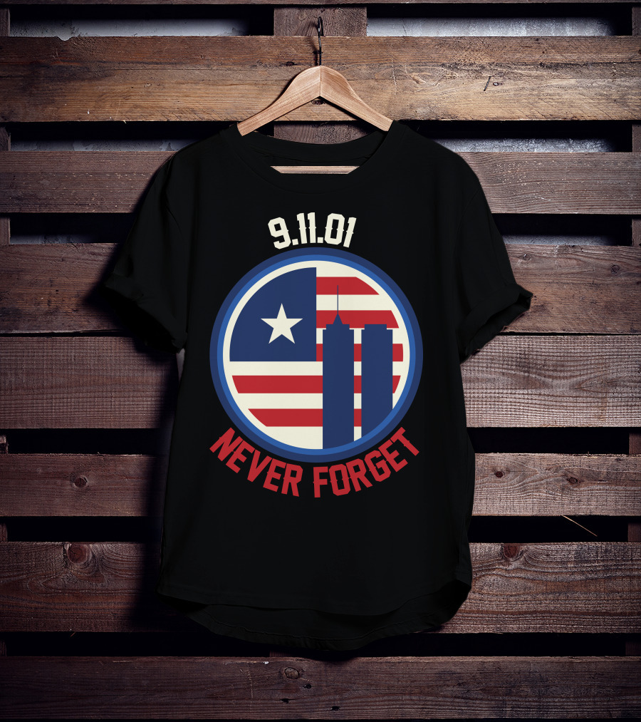 9.11.01 Never Forget Twin Towers American Flag Star T-Shirt